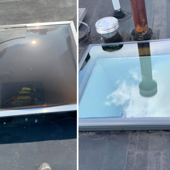 old bubble skylight and new flat skylight